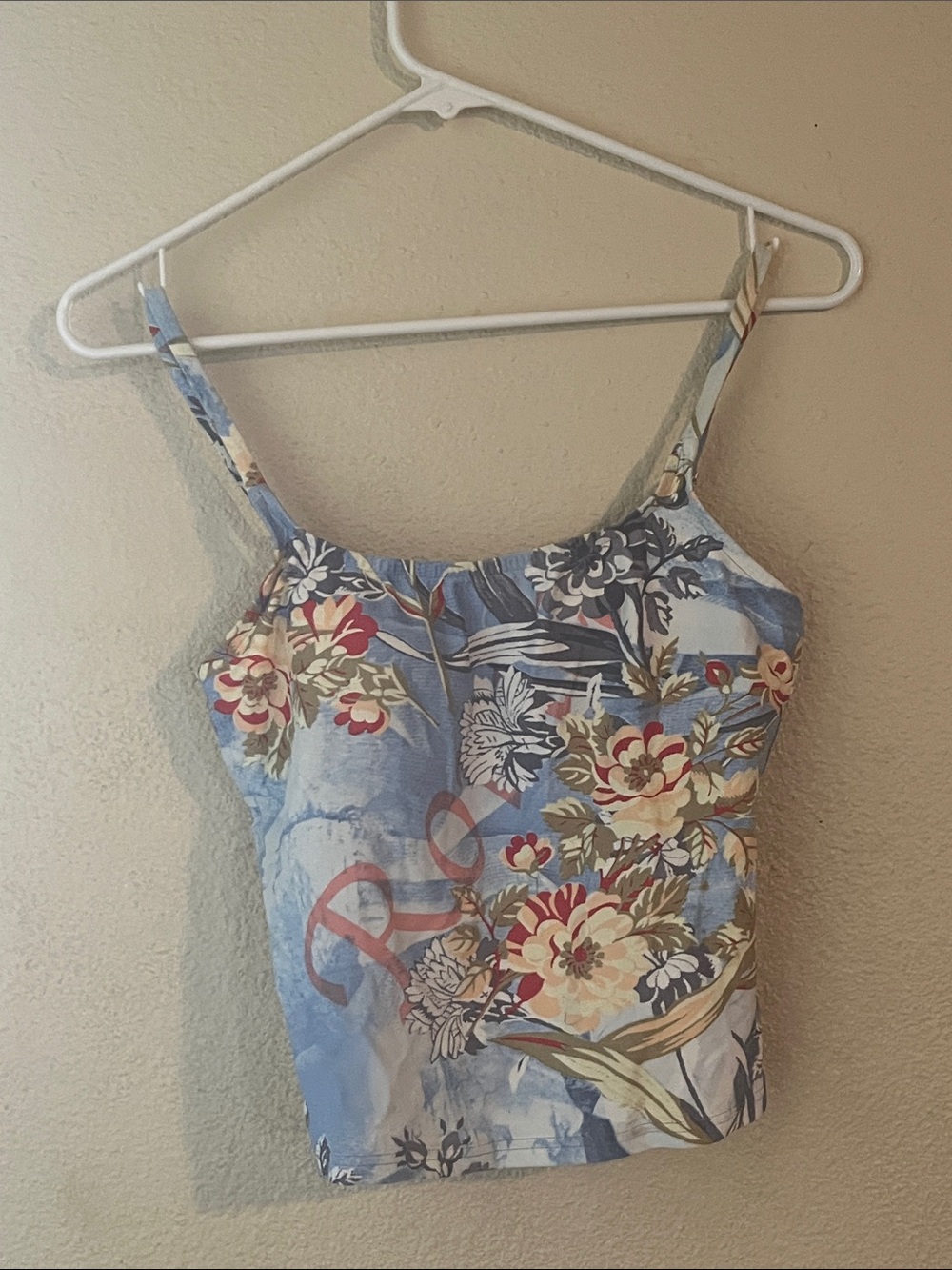 Blue Floral Women's Swim Cami with Adjustable Straps